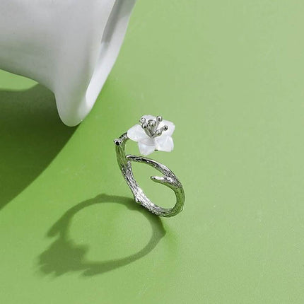 925 Sterling Silver White Cherry Blossom Shell Pearl Flower Branch Rings
