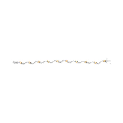 10K Two-Tone 2.00 Cttw Diamond "X" and Wave Link Bracelet (H-I Color, I1-I2 Clarity) - 7" Inches