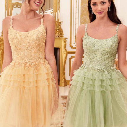 Ladivine 9310 Short A-Line Tiered Tulle Scoop Neckline Cocktail Dress