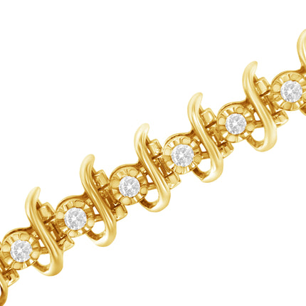 10KT Yellow Gold Plated .925 Sterling Silver 1 cttw Prong-Set Diamond Link Bracelet (J-K, I1-I2) - 7.5"