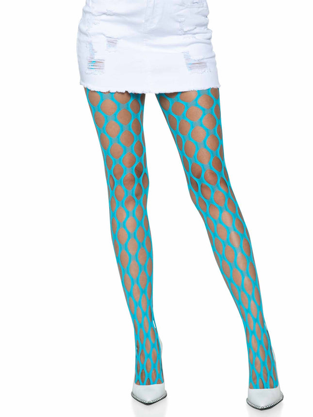 Jumbo Pothole Net Tights - Neon Blue - O/S
