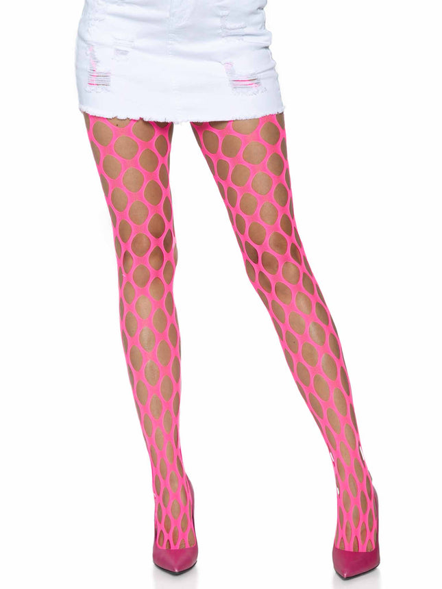 Jumbo Pothole Net Tights - Neon Pink - O/S