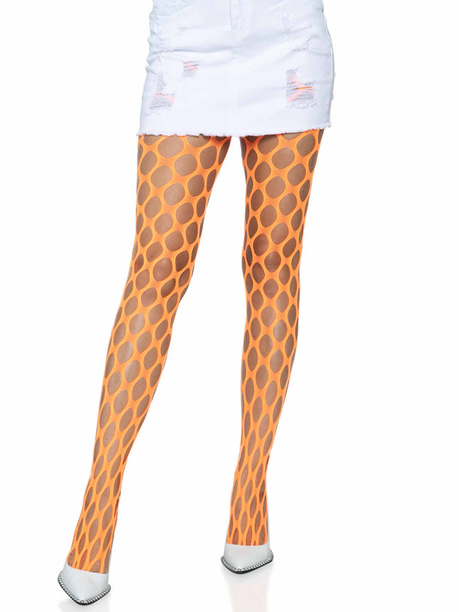 Jumbo Pothole Net Tights - Neon Orang - O/S