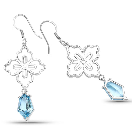 12.14 Ct Swiss Blue Topaz Earrings in .925 Sterling Silver | Elegant Gemstone Jewelry