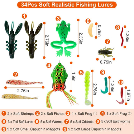 94-Piece: Fishing Lures Kit Soft Plastic Fishing Baits Set