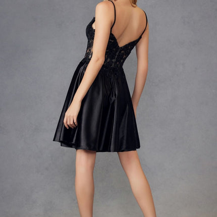 Juliet JT940R Dress V-Neck Leaf Lace Corset Bodice Satin Skirt