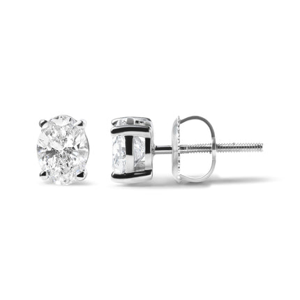14K White Gold 2.0 Cttw Prong Set Lab Grown Oval Diamond Solitaire Stud Earring (F-G Color, VS1-VS2 Clarity)