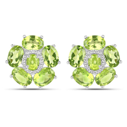 18K White Gold Plated 9.26 Carat Genuine Peridot and White Topaz .925 Sterling Silver Earrings