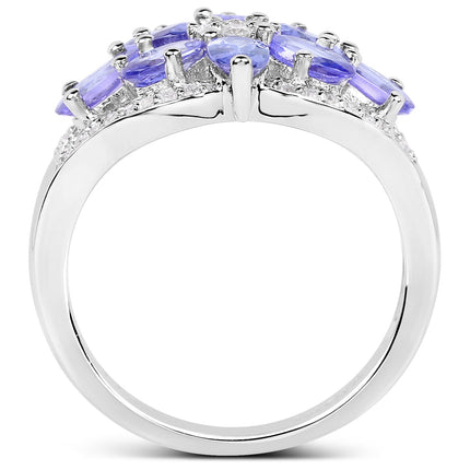 2.27 Carat Genuine Tanzanite and White Zircon .925 Sterling Silver Ring