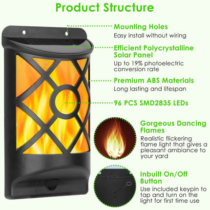 96 LEDs Waterproof Flame Solar Lights Outdoor