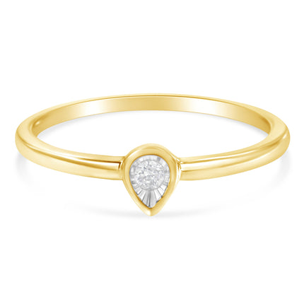 1/20 Ct Diamond Teardrop Pear Ring 14K Gold Plated .925 Sterling Silver | Size 6