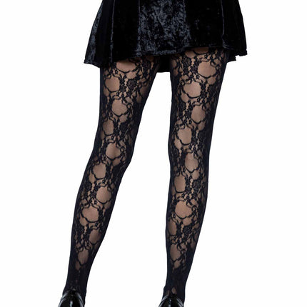 Floral Lace Tights - Black - O/S