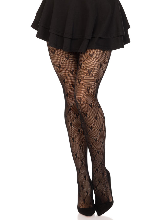 Love Struck Heart Net Tights - Black - O/S