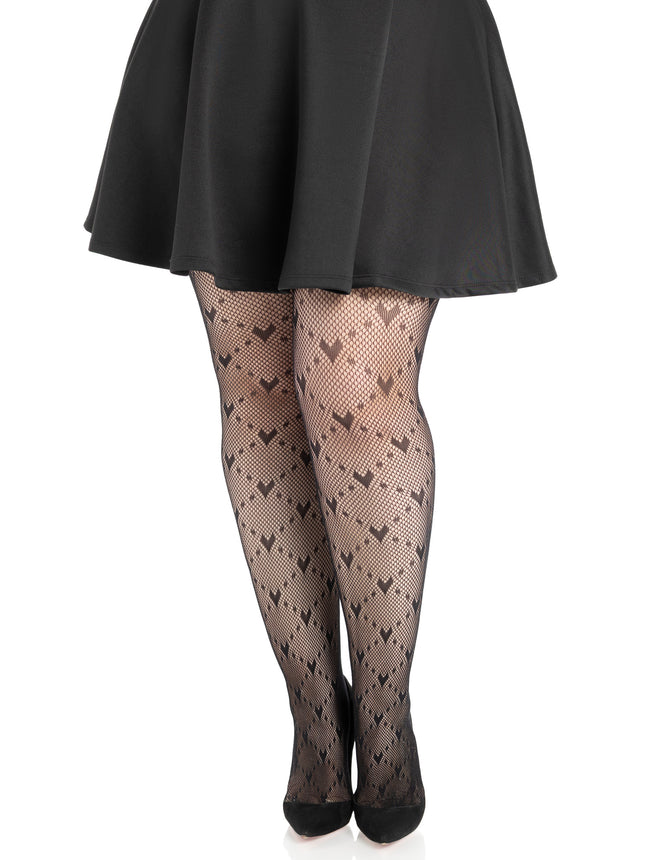 Love Struck Heart Net Tights - Black - 1X-2X