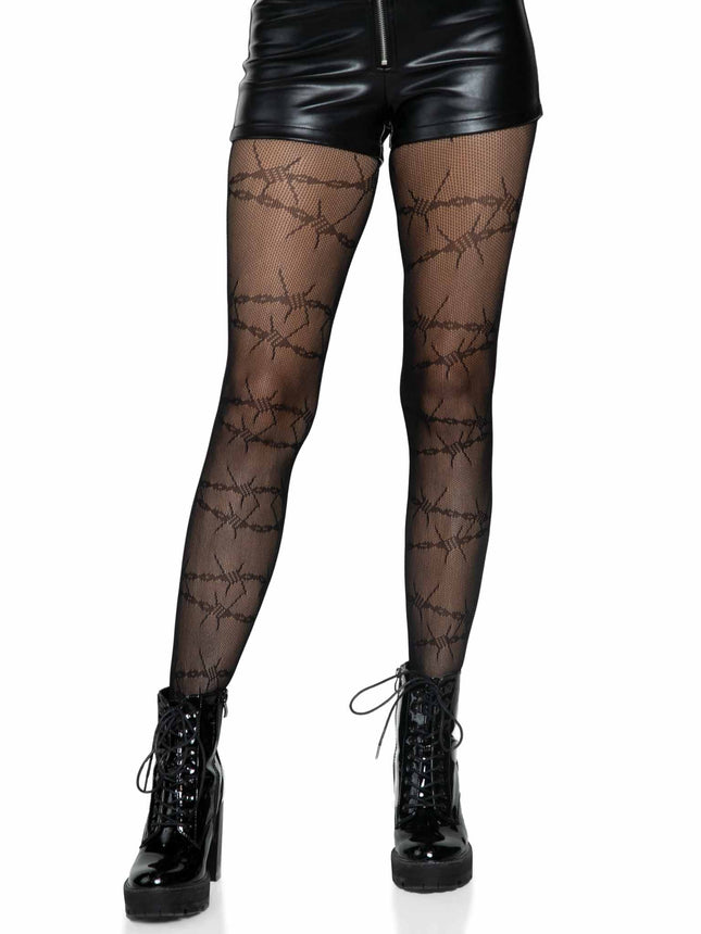 Barbed Wire Fishnet Tights - Black - O/S