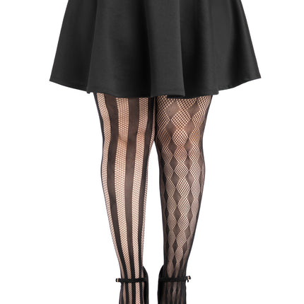 Harlequin Net Tights - Black - 1X-2X