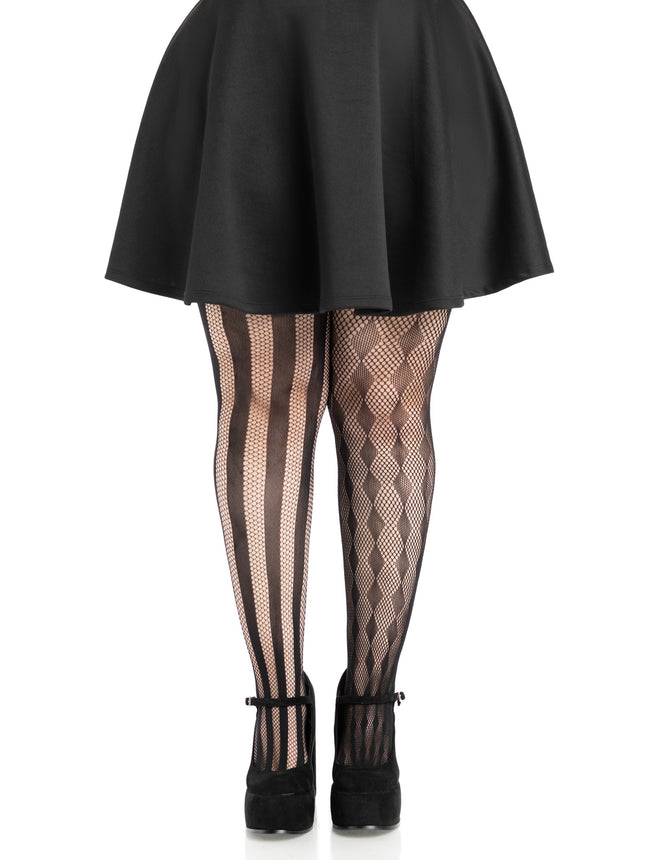 Harlequin Net Tights - Black - 1X-2X