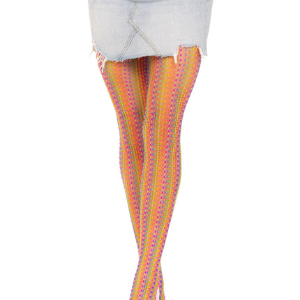 Rainbow Crochet Net Tights - Multicolor - O/S