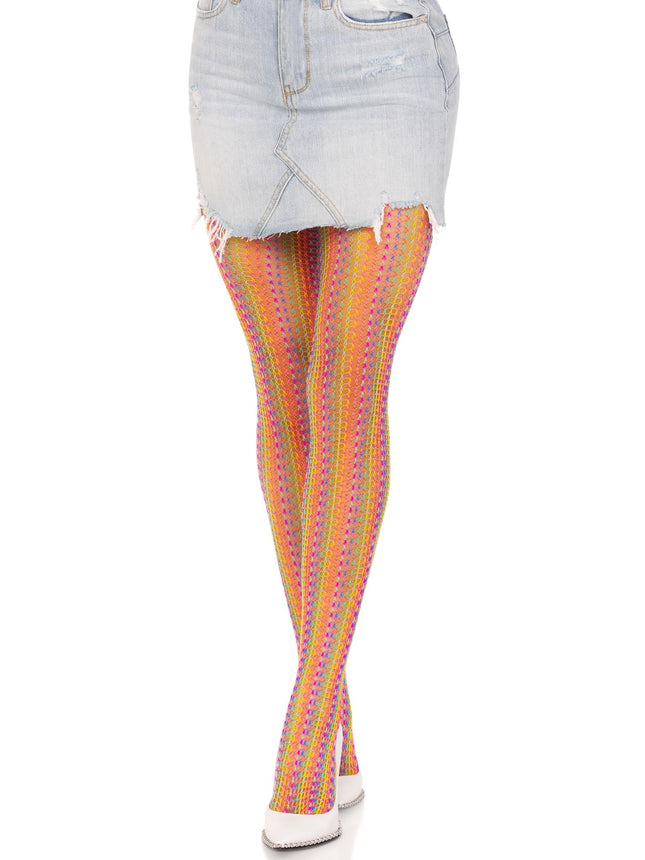 Rainbow Crochet Net Tights - Multicolor - O/S