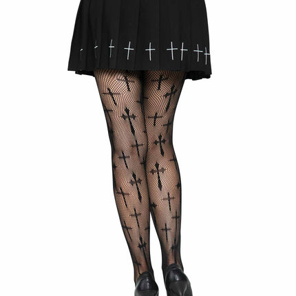 Worship Me Cross Net Tights - Black - O/S