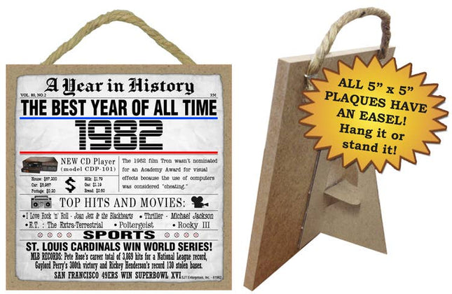 1982 A Year in History Plaques 5" x 5" wood plaque/sign