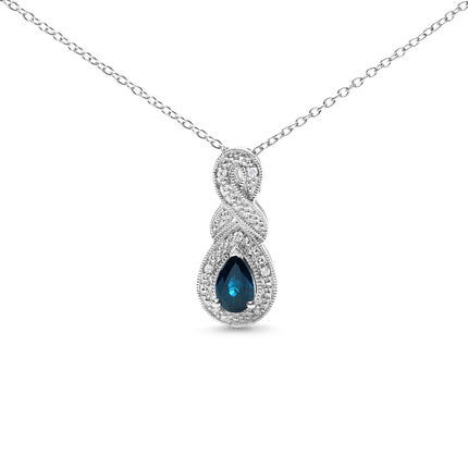 Pear Sapphire & Diamond Accent Infinity Pendant Necklace in 925 Sterling Silver – 18" Chain