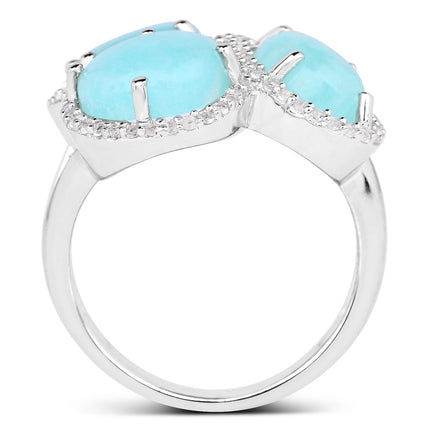 5.30 Carat Genuine Amazonite And White Topaz .925 Sterling Silver Ring