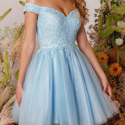 CLEARANCE - Eureka 9833 Short A-Line Off Shoulder Glitter Mesh Dress (Size M)