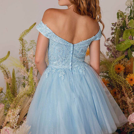 CLEARANCE - Eureka 9833 Short A-Line Off Shoulder Glitter Mesh Dress (Size M)