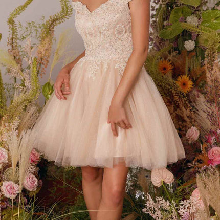 CLEARANCE - Eureka 9833 Short A-Line Off Shoulder Glitter Mesh Dress (Size M)