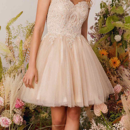 CLEARANCE - Eureka 9833 Short A-Line Off Shoulder Glitter Mesh Dress (Size M)