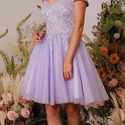 CLEARANCE - Eureka 9833 Short A-Line Off Shoulder Glitter Mesh Dress (Size M)