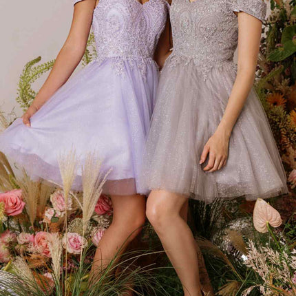CLEARANCE - Eureka 9833 Short A-Line Off Shoulder Glitter Mesh Dress (Size M)