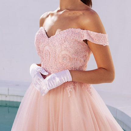 CLEARANCE - Eureka 9833 Short A-Line Off Shoulder Glitter Mesh Dress (Size M)