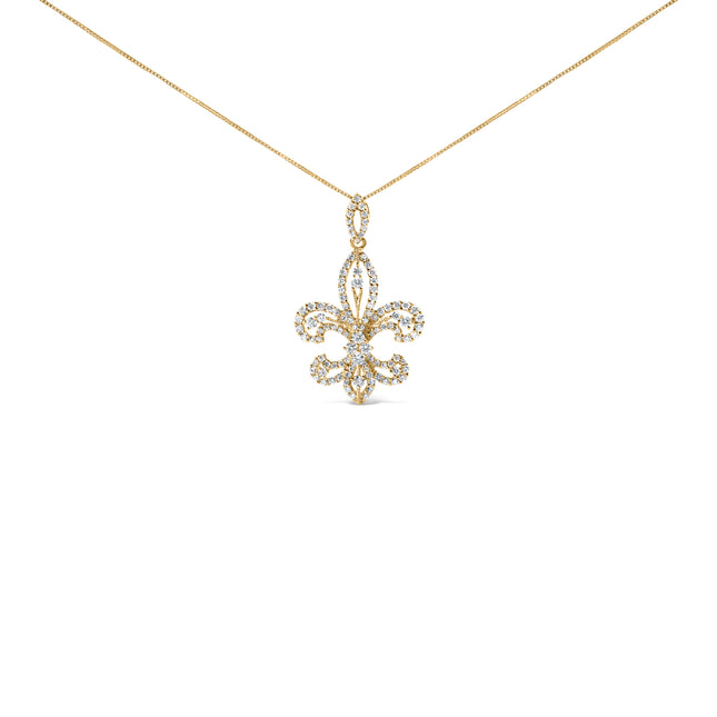 14K Yellow Gold 1.00 Cttw Round Diamond Fleur De Lis 18" Pendant Necklace (H-I Color, SI2-I1 Clarity)