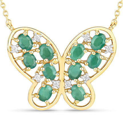 1.56 Carat Genuine Emerald and White Zircon .925 Sterling Silver Necklace
