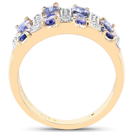 14K Yellow Gold Plated 1.68 Carat Genuine Tanzanite .925 Sterling Silver Ring