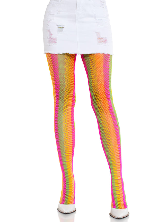 Neon Rainbow Striped Tights - Multicolor - O/S