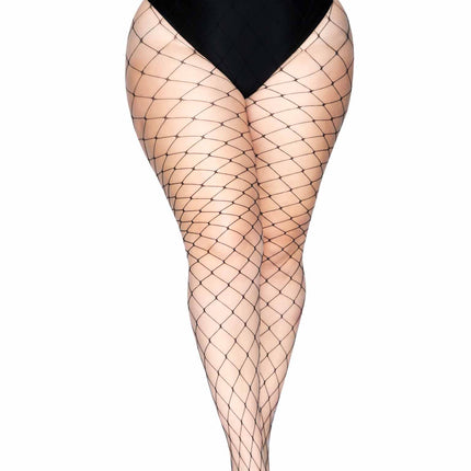 Plus Size Fence Net Tights - Black - PLUS SIZE