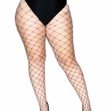 Plus Size Fence Net Tights - Black - PLUS SIZE