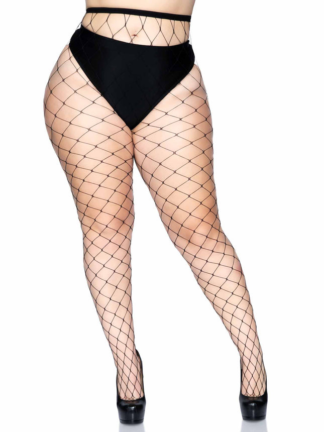 Plus Size Fence Net Tights - Black - PLUS SIZE