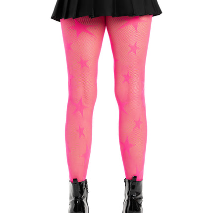 Star Net Tights - Neon Pink - O/S