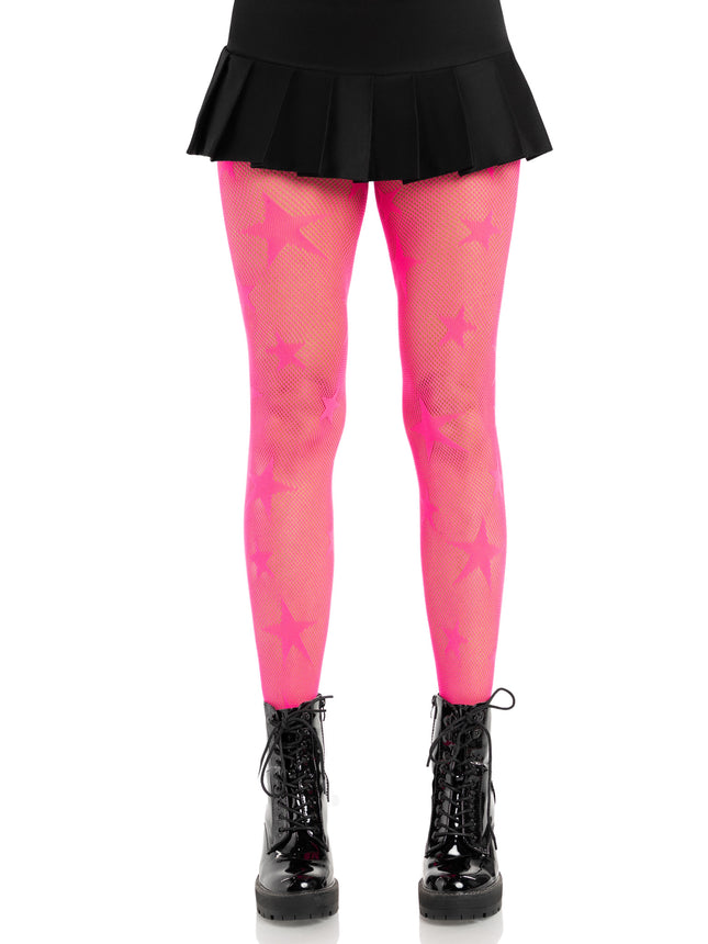 Star Net Tights - Neon Pink - O/S