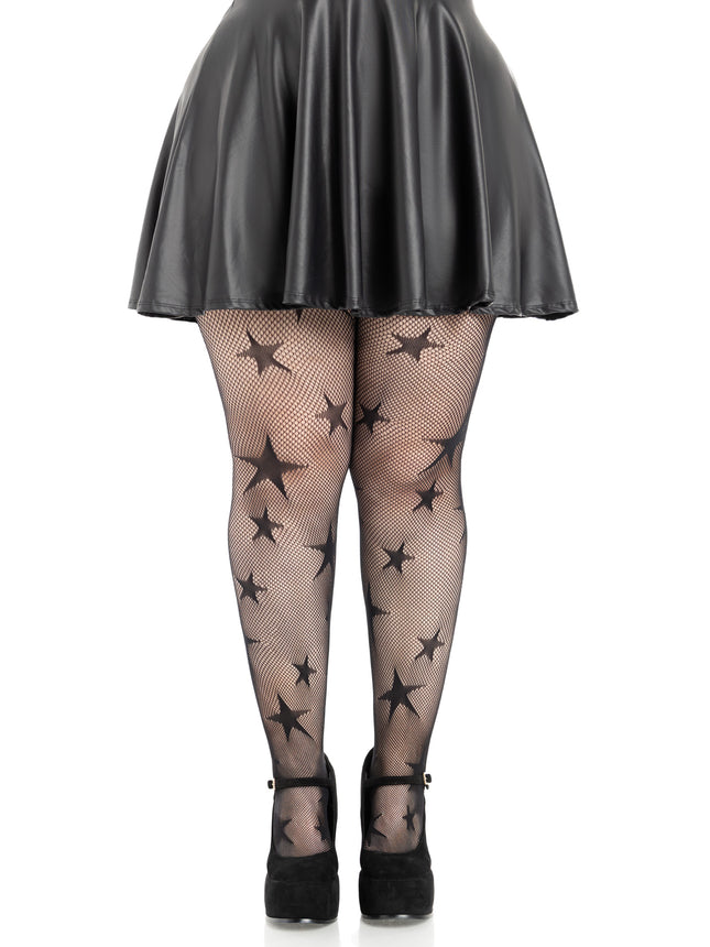 Star Net Tights - Black - 1X-2X