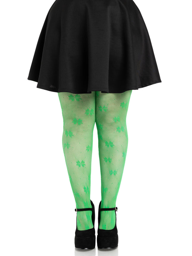 Clover Net Tights - Green - 1X-2X