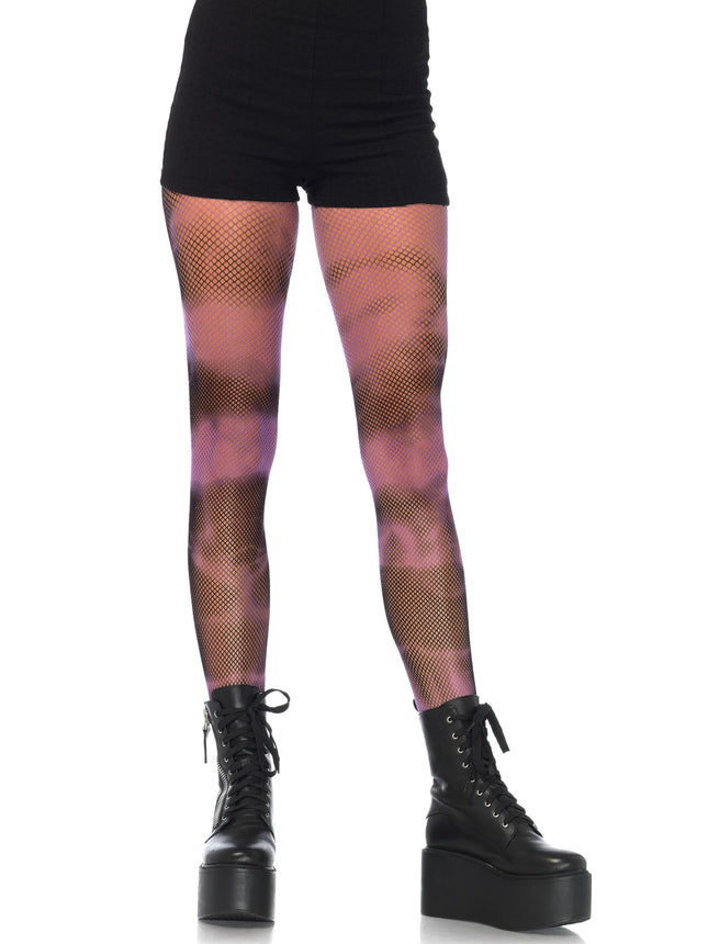 Fishnet Tie-Dye Tights - Blk/Purple - O/S