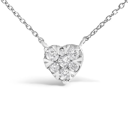 14K White Gold 1/4 Cttw Diamond Composite Heart Pendant Necklace - 18" Inches