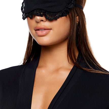 Self Care Ribbed Lace Eye Mask - Black