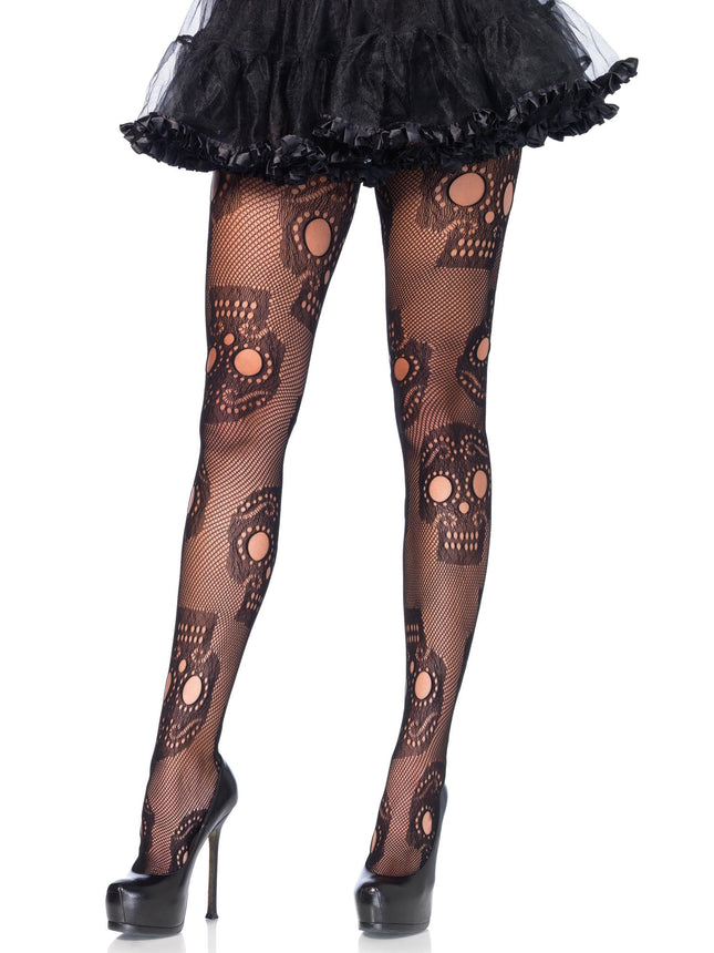 Sugar Skull Net Tights - Black - O/S