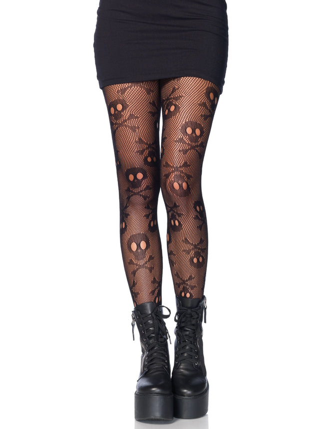 Pirate Booty Skull Net Tights - Black - O/S